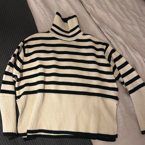 Black and beige Striped Turtleneck Sweater - Picture 2 of 7
